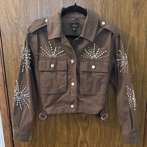 Topshop Swamp Color Embellished Utility Jacket